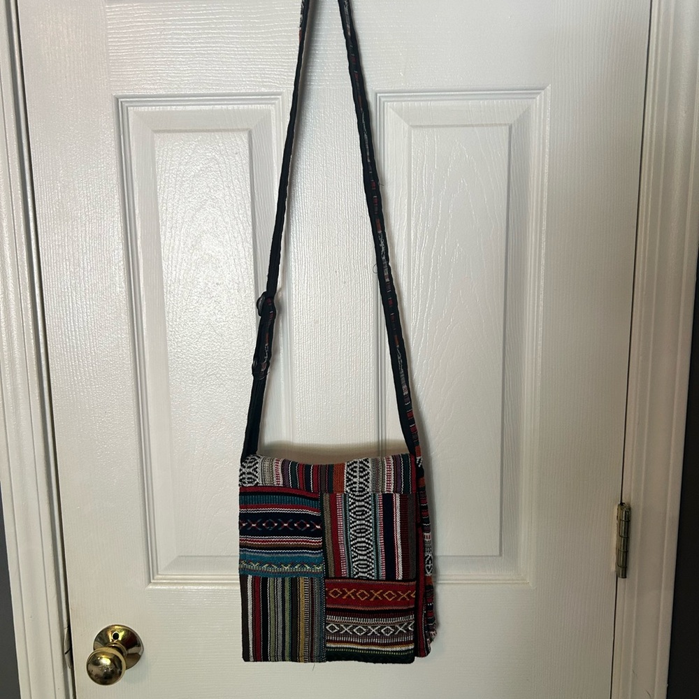 Multicolor Woven Crossbody Bag - Boho Patchwork Shoulder Bag